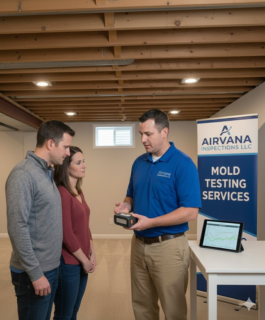 Images showing mold, radon, and air quality testing instruments